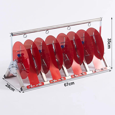 Pro Grade Stainless Steel Wire Spool Dispenser For Tough Cable Management And Rust Resistant Cord Organization With Smooth Swiveling Reel Holder Built Different For Any Crew Setup, showcasing a red spool rack with dimensions.