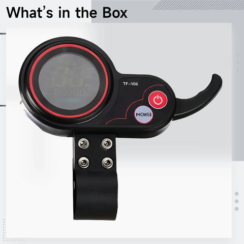 Six Pin Electric Scooter Display Controller TF 100 LCD screen with black ABS plastic and thumb throttle for M4 scooters, front view.