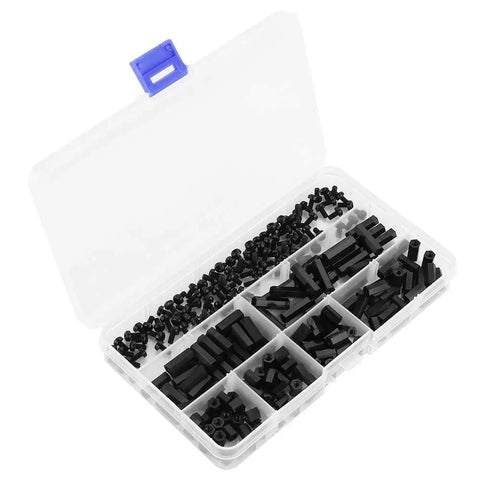 Nylon M2 M3 Spacer Standoff Kit For DIY PCBs, 250 Piece Pack, M2 And M3 Male And Female Spacers, Alkali Resistant PA66, Insulation, Anti-Signal Interference, Dual Pass M3 Model For Home Electronics Projects in organizer box