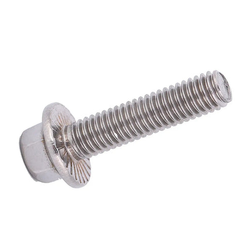 M6 Hex Flange Screw made from top-tier 304 stainless steel, 16mm length, ideal for heavy duty jobs and DIY builds.