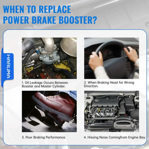 Image showing signs for replacing Heavy Duty Vacuum Power Brake Booster Direct Swap For Ford Edge Lincoln Mkmaz. Includes oil leakage, poor braking.