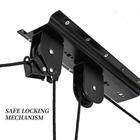 Two Pack Ceiling Bike Lift Hoist For Garage Storage Space Saving Bicycle Hoist With Ceiling Mount showing safe locking mechanism