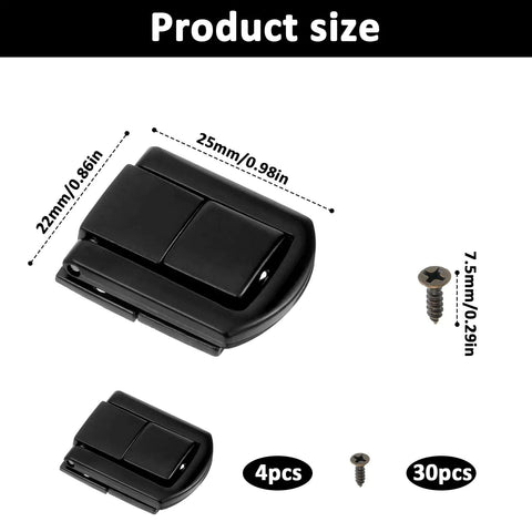 4 Pack Zinc Alloy Toggle Hasp Lock For Jewelry Boxes And Small Wooden Cases Dope Durable Latch With Screws 0.98in By 0.79in Black Metal Hardware For Craft Boxes, showing size dimensions and screws included