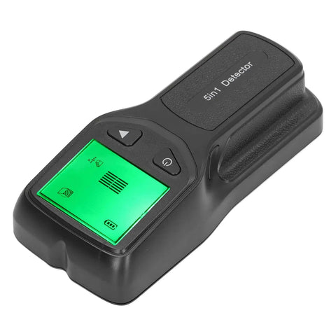 Eujgoov Stud Finder Wall Scanner 5 in 1 Detector with HD LCD Display showing controls and screen indicators.
