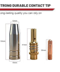 25 Pack MIG Gun Consumables Kit For OmniPro 220 MIGMax Welder Gun 140 215 63616 63617 Includes.035 Tips dimension view