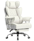 Big And Tall Office Chair With High Back Leather Retractable Footrest And Ergonomic 3D Lumbar Support in white.