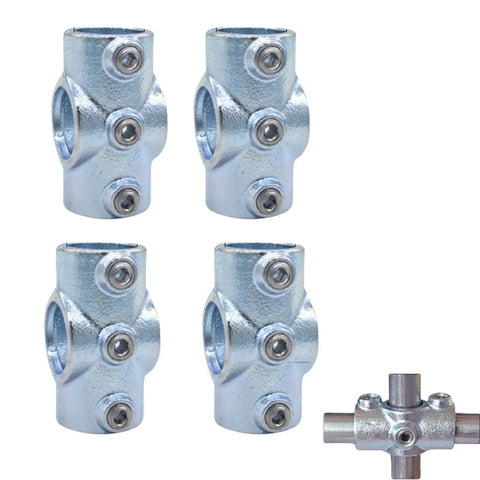 Half Inch Galvanized Steel Cross Socket 4 Way Pipe Fitting DN15 For Industrial DIY Projects, 4 pack, with Allen Screws