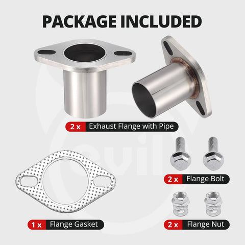 Heavy Duty Zero Hassle Universal 2 Bolt Exhaust Flange Repair Piping Kit With Premium 304 Stainless Steel Gasket Set and Fasteners.