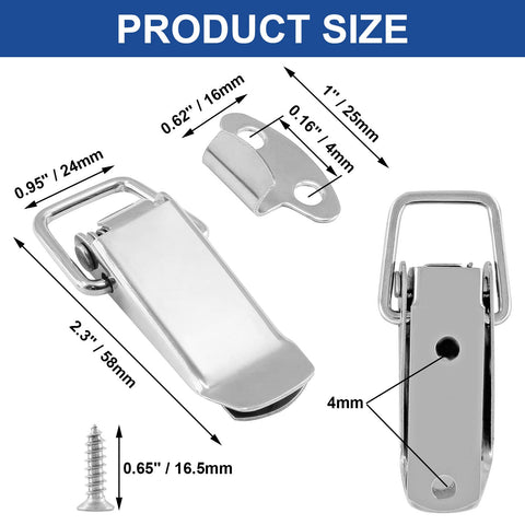 Beefy Spring Loaded Toggle Latch Set 2.3 Inch Stainless Steel Hasps With Mounting Screws Four Pack dimensions illustration