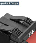 Straight Up Heavy Duty Plug And Play Dual Voltage Safety Toggle Switch 16 Amp On Off showing snap and lock design details.