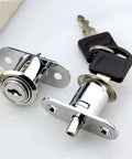 Keyed Cam Cylinder Door Lock for Cabinets and Wardrobes, 23/32mm Tongue Bolt Latch, shown with key for secure installation