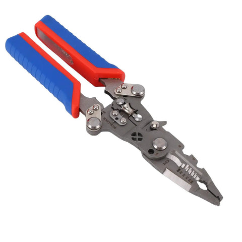 Yunseity 16 In 1 Folding Wire Stripper Pliers Crimper Tool Heavy Duty with vibrant handles for electricians and homeowners.