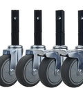 Set Of Four Smooth Operator 4 Inch Swivel Casters Dead Silent Tpr Rubber Glides with quick M12 screw stems for carts.