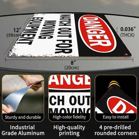12 X 8 Inch Aluminum Danger Sign Heads Up Watch Out For Moving Equipment Metal Sign For Home Garage