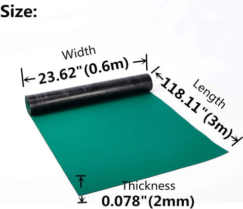 Tonchean green rubber ESD soldering mat roll, 23.7 x 118 inches (0.6 x 3 m), anti-static, high-temperature resistant