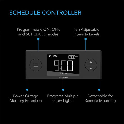 Digital dimming schedule controller for Four 11 Inch Targeted Spectrum UV LED Grow Light Bars with 365nm and 395nm diodes.