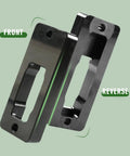 Two Piece Wall Mount Fishing Reel Rack Built For Spinning Reels Only showing front and reverse angles of sturdy black material.