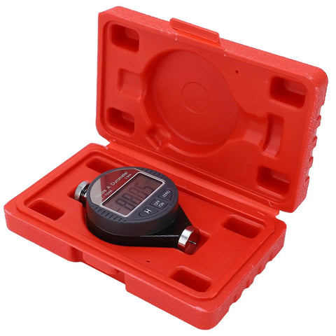 Top Notch Shore A Hardness Tester 100HD for Plastic, Rubber, and Soft Materials With LCD Display, Auto Off Durometer for Precise Readings and ASTM D2240 Compliance. red case with handheld durometer