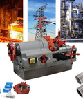 Built Tough Electric Pipe Threader Machine Cuts And Threads Half To Three Inch Steel Pipes With A Muscle Packed Seven Five Zero Watt Motor For Zero Hassle Plumbing Jobs And Rock Solid Job Site Performance, showing machine with accessories.