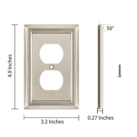 Sunken Pearls Beaded Heavy Duty Decorative Wall Plate And Switch Cover Satin Nickel Finish 3 Pack Single Duplex Includes Matching Screws Built Tough Zinc Alloy showing dimensions