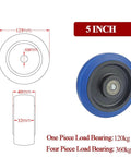 Set of 4 Heavy Duty Caster Wheels for Furniture and Industrial Equipment, 5 inch diameter, load bearing details