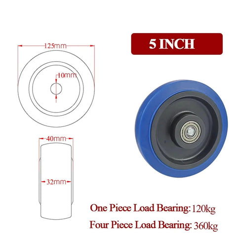 Set of 4 Heavy Duty Caster Wheels for Furniture and Industrial Equipment, 5 inch diameter, load bearing details