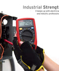 Must Have Digital Multimeter For Home And Auto Use, AC DC Voltage Tester With Continuity shown measuring electrical panel