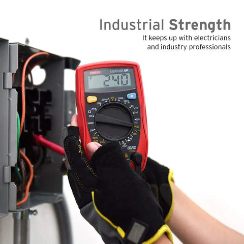 Must Have Digital Multimeter For Home And Auto Use, AC DC Voltage Tester With Continuity shown measuring electrical panel