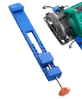 Adjustable Machine Rail For Circular Saws With Secure Locking Mechanism, blue rail guide with saw attachment for precision stone cutting.