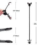 Image of Badass Flex Gooseneck Cell Phone Holder For Desk And Bedside, showing clamp and flexible arm dimensions.