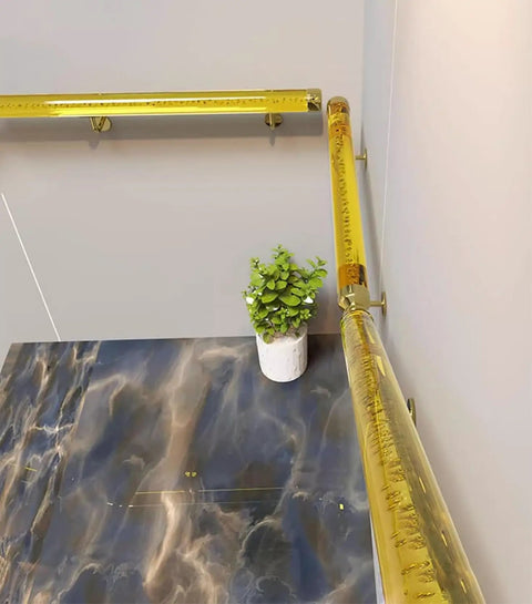 Premium Clear Acrylic Wall Mounted Stair Handrail With Gold Brackets Heavy Duty Indoor Banister offers a secure grip on stairs.