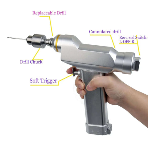 Pro Ready Veterinary Cannulated Bone Drill Running Smooth With Variable Speed Control And Kirschner Needle Compatibility Packaged In A Built Tough Aluminum Case With Included Heavy Duty Battery For Zero Hassle Clinic Work showing replaceable drill, chuck, and soft trigger.