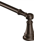 Close-up of Weymouth 24-Inch Single Towel Bar in Oil Rubbed Bronze with classic dark bronze finish and durable metal mounting post.