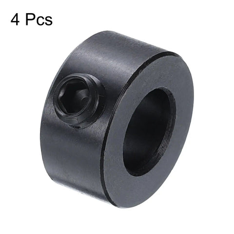 Four Piece Set Screw Shaft Collars For Three Eighths Inch Bore, Three Quarters Inch Outside Diameter, Black Oxide Finish