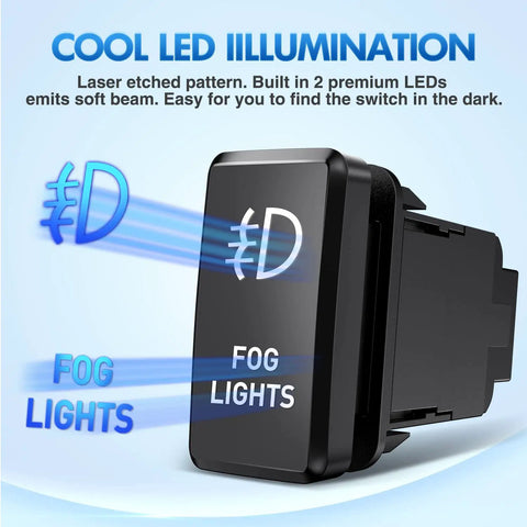 Fog Light Push Button Switch 12V On Off With Wire Connector Kit 1.54 In By 0.83 In For Toyota Tacoma Tundra 4Runner FJ Cruiser LED illumination