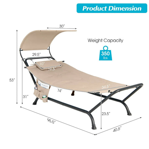Beige hanging hammock chair with stand and canopy for patio chillin cushions and pillow included storage bag heavy duty swing bed dimensions