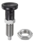 Built Different Stainless Steel Push Fit Ball Nose Spring Plunger M12x1.5 Thread With 6mm Pin straight up with a nut.