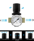 1/4 NPT Air Pressure Regulator With Gauge And Bracket For Pneumatic Tool Systems, Precise 0-180 PSI Adjustable Control, steps shown
