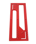 Zero Mess Cabinet Door Flush Mount Template Aluminum Alloy Slotting Guide Set Includes Semi Circular Router Bit For Dead Nuts Accurate Woodworking Projects, red metal cutting template with numeric markings.