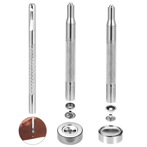 Stainless Steel Snap Button Kit 15mm 200 Pieces 50 Sets Built To Last Rustproof All Weather With Setting Tool close-up view.