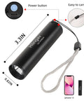 4 Pack Rechargeable UV Blacklight Flashlights 365nm And 395nm Mini LED Handheld Torches with dimensions and USB-C port