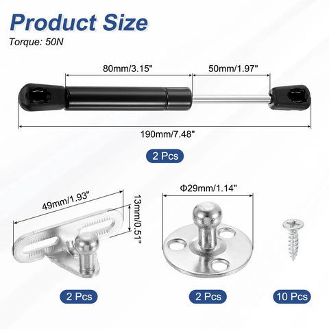 Two Pack Lid Support Hinges 6 Inch 50N Gas Struts Soft Close Folding Lid Stay Lift Support Pneumatic Buffer components shown