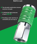 Half Inch Air Hose Fittings Kit With Quick Connect Adapters 3 Piece Bundle For Pneumatic Tools And Air Compressors 300 PSI Green Plated Iron plug