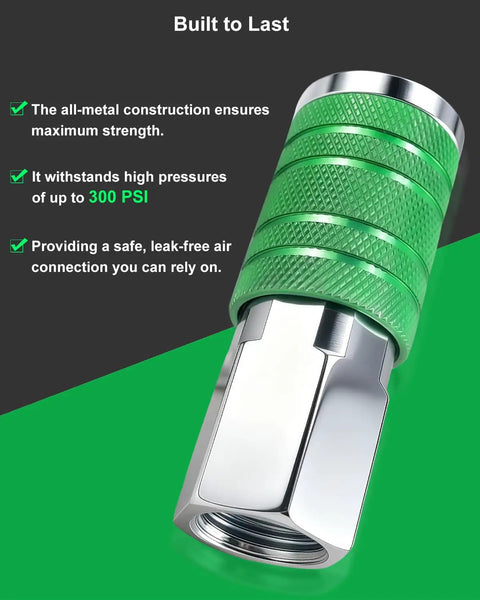 Half Inch Air Hose Fittings Kit With Quick Connect Adapters 3 Piece Bundle For Pneumatic Tools And Air Compressors 300 PSI Green Plated Iron plug