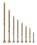 Various lengths of Top Shelf One Inch Exterior Deck Screws Bronze Epoxy Coated Rust Resistant Torx Drive for outdoor use.