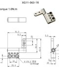 Front view of zinc alloy damping hinge with 360° torque shaft, 1.0 N·m, silver; brand Amazon XG11-063-R-1.0N.m