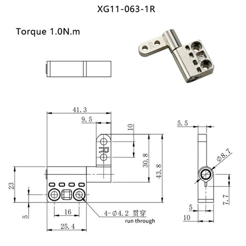 Front view of zinc alloy damping hinge with 360° torque shaft, 1.0 N·m, silver; brand Amazon XG11-063-R-1.0N.m