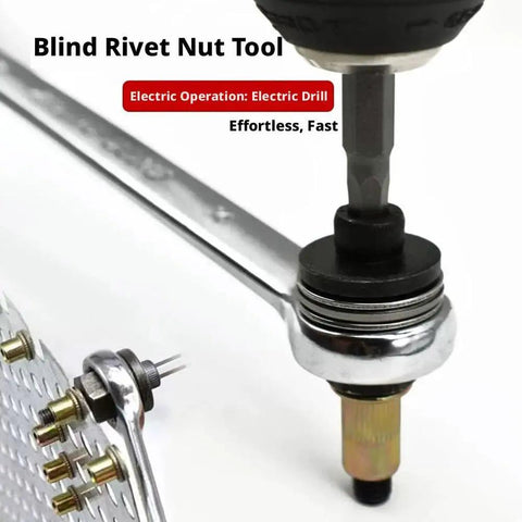 Real Deal Heavy Duty Rivet Nut Tool Set With Tough Carbon Steel Inserts In M3 M4 M5 M6 M8 Sizes For Car Repair And Sheet Metal Fabrication Drill Ready Pro Kit close-up of blind rivet nut tool and insert sizes.