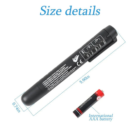 Brake Fluid Tester Pen With Five LED Indicators, Must Have Auto Brake Diagnostic Tool For DOT Three DOT Four DOT Five One next to AAA battery