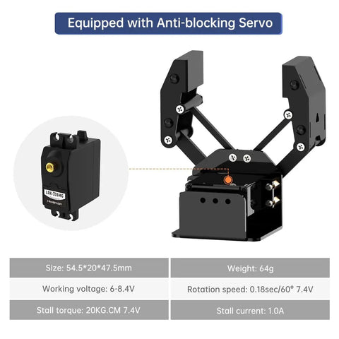 Front view of Beefy BigClaw Mechanical Gripper For DIY Robots, Heavy Duty Robotic Claw Grabber With Large Contact Surface, Aluminum Build